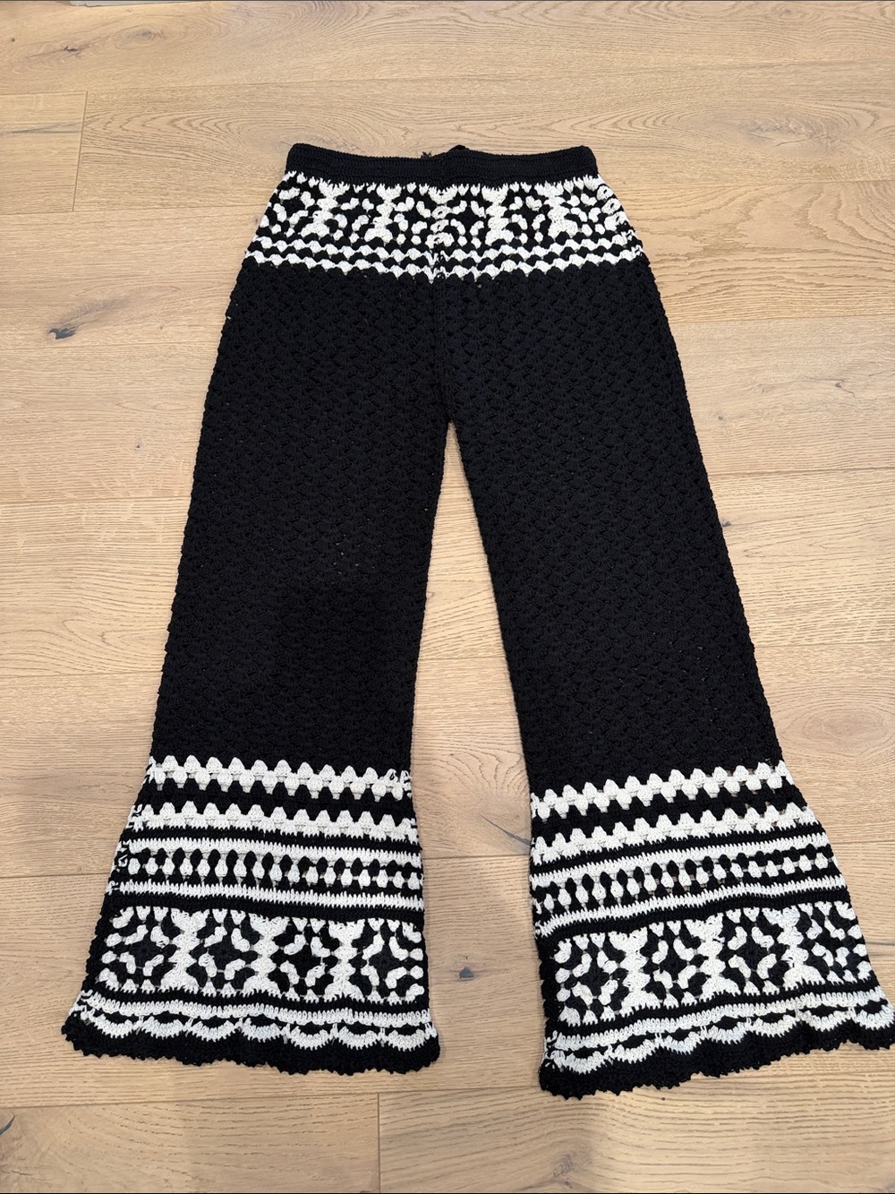 Free People X Flook Crochet Crop Flare Pants Wide Leg Hand-made Artisan Festival - Picture 3 of 4